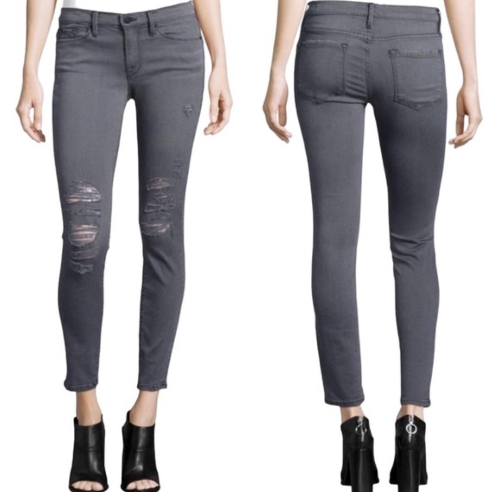 Frame Le Skinny de Jeanne Distressed Ankle Cropped Jeans